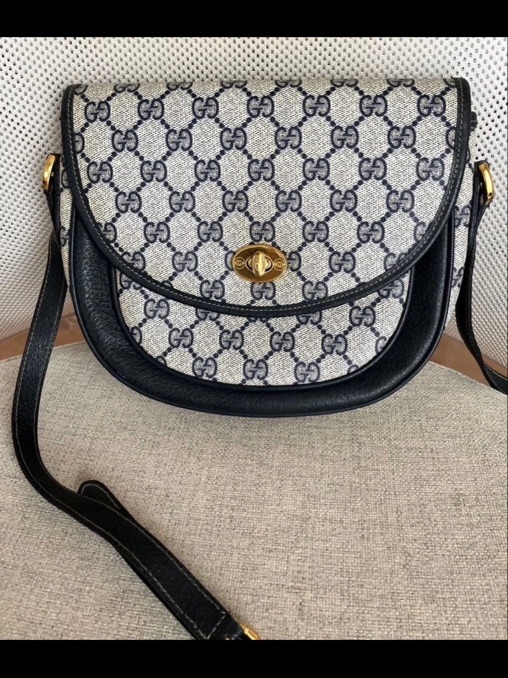 Gucci GG Monogram Crossbody Bag - Navy/White with Gold Hardware